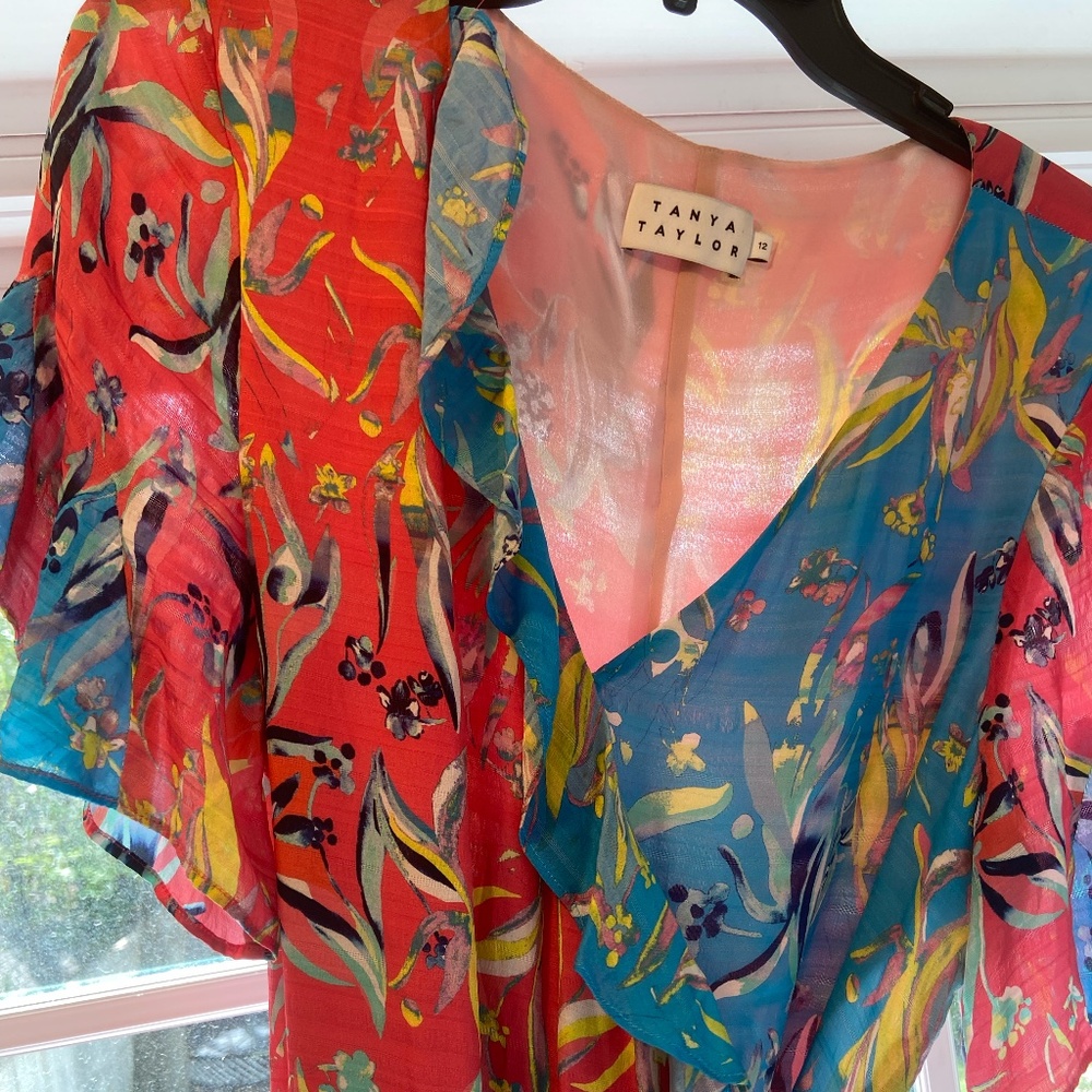 Tanya Taylor Bianka Two-Tone Print Wrap Dress